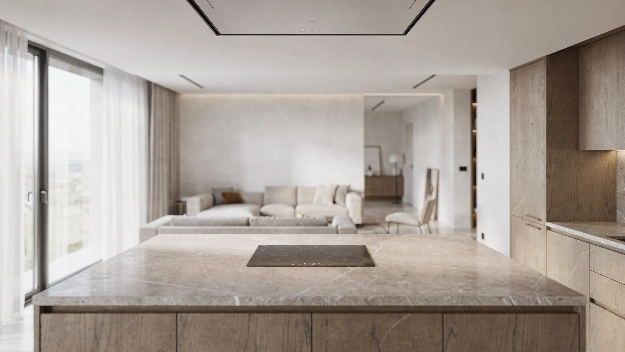 Cuisine ouverte avec extraction de plafond invisible — Laure Cuisines et Meubles