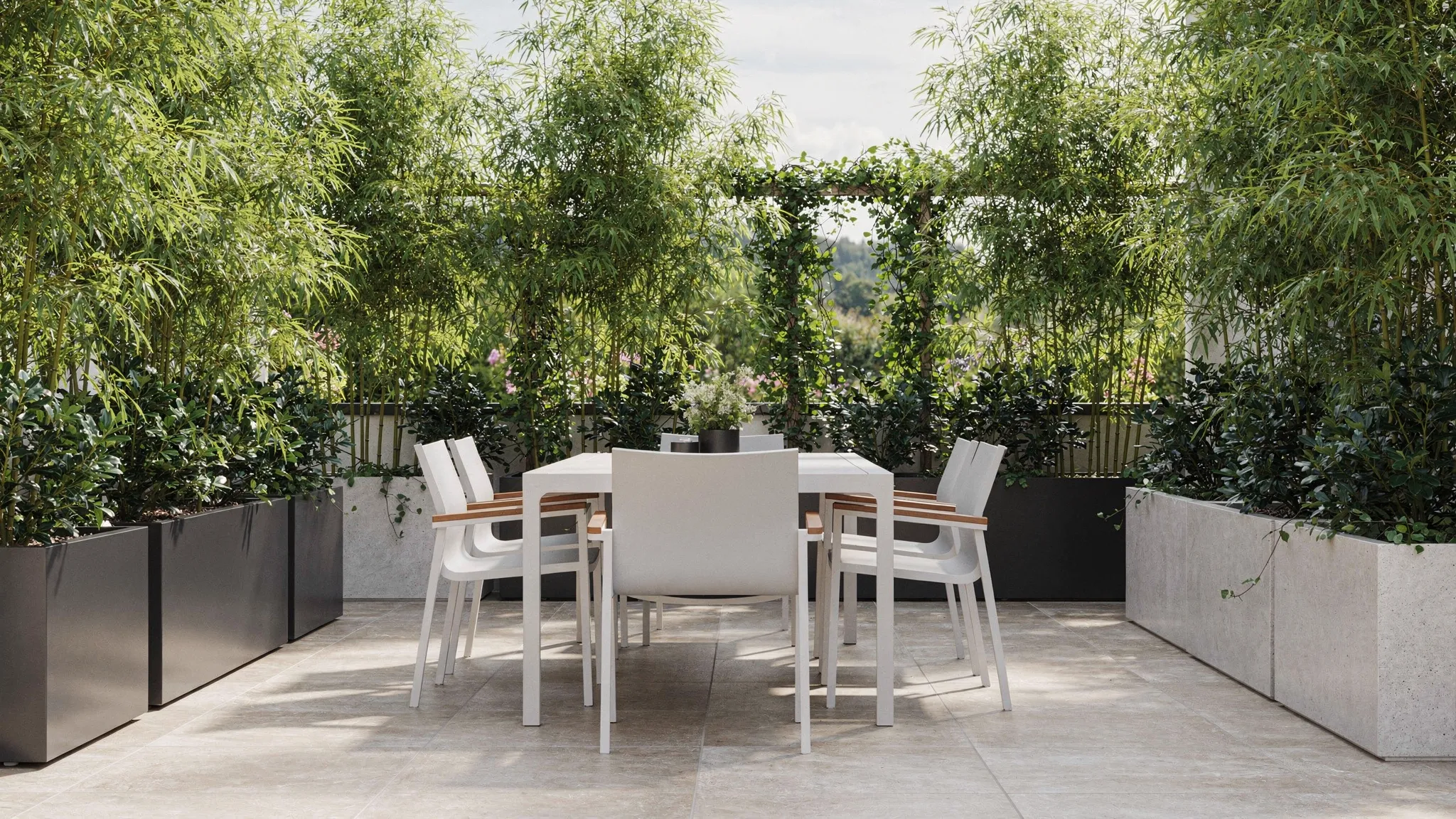 Intimité d'une terrasse créée par le végétal — Laure Cuisines et Meubles
